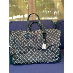 Lauren Ralph Lauren Green Monogram Jacquard Large Weekender Duffle Travel Bag